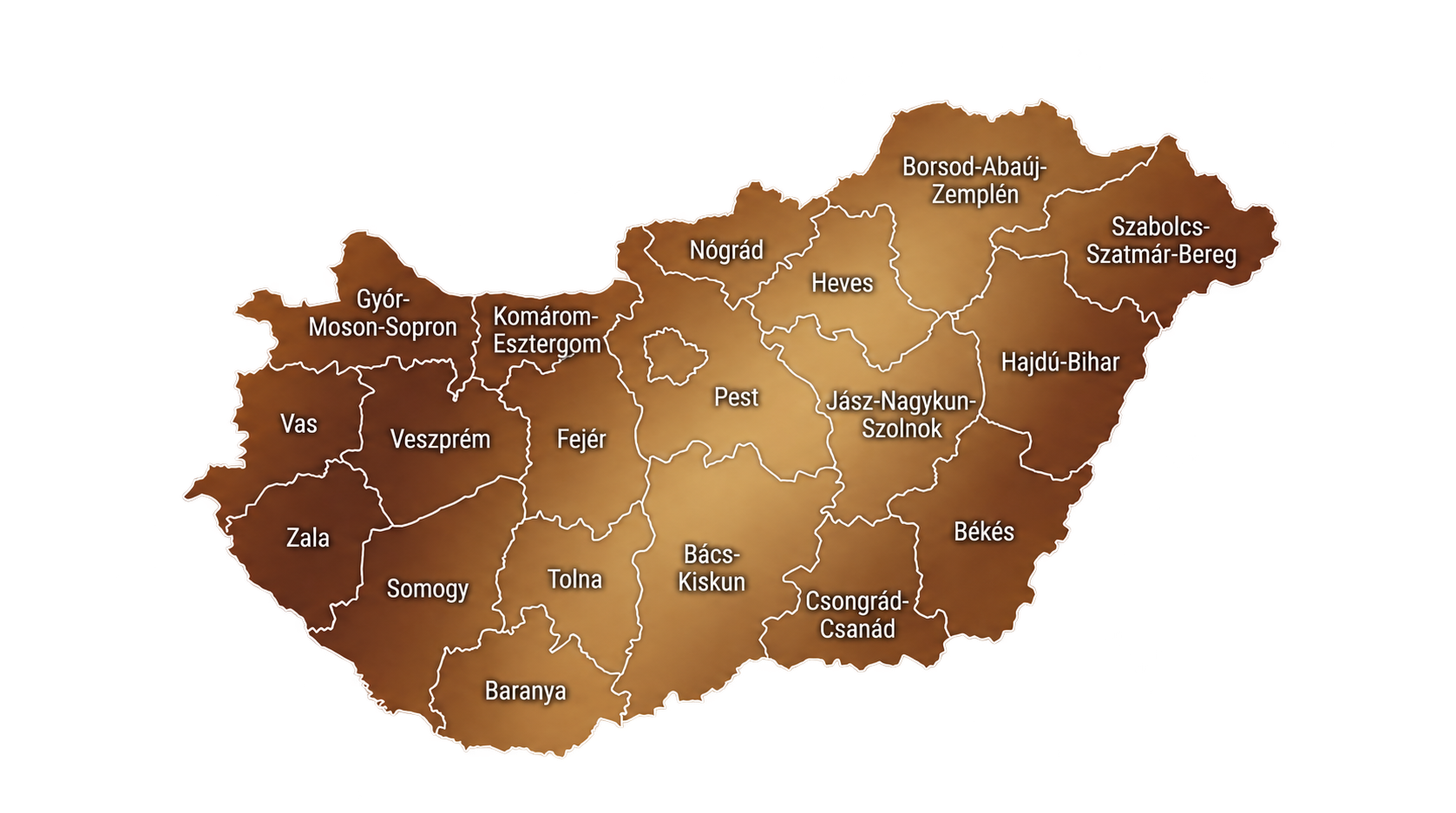 Magyarország vármegyéinek aranyszínű térképe
